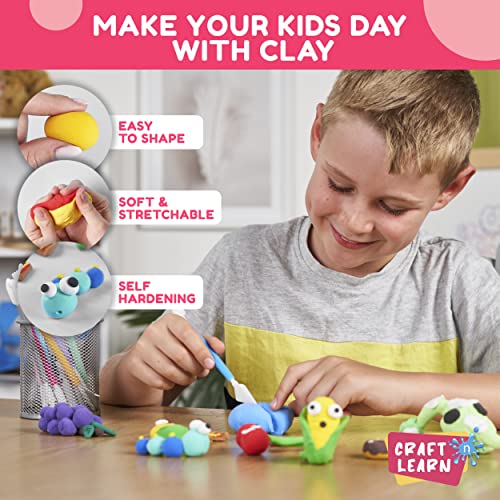 24 Colors Air Dry Clay For Kids With 8 Modelling Clay Tools, Project Booklet & 24 Poly Bags for Sculpting, DIY, Art & Crafts – Ultra light, Fine, Soft, Self Drying Foam Clay –Perfect Gift for All Ages