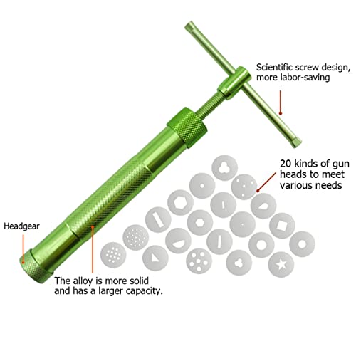 Techson Clay Extruder Kit, Stainless Steel Fondant Sugar Paste Exturder Gun with 20 Different Tips, Cake Decorating Tool Set (Green)