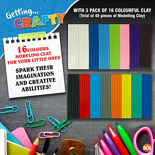 3pk Modelling Clay | 16 Assorted Colours Clay | Safe and Non Toxic Moulding Clay | Modeling Clay for Kids | Non Hardening Block Clay | Soft Clay for DIY Arts and Crafts