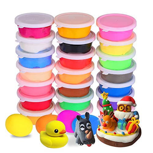 24 Colors Air Dry Clay Ultra Light Modeling Soft Clay Set with Modeling Tools and Project, No-Sticky and Non-Toxic Best DIY Educational Creative Gift for Kids