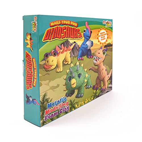 Kreative Kids Metallic Modelling Foam Wacky Monsters Craft Kit | Creates 4 Dinosaurs with Foam and Dough | Kids Craft Set