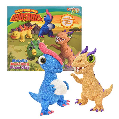 Kreative Kids Metallic Modelling Foam Wacky Monsters Craft Kit | Creates 4 Dinosaurs with Foam and Dough | Kids Craft Set
