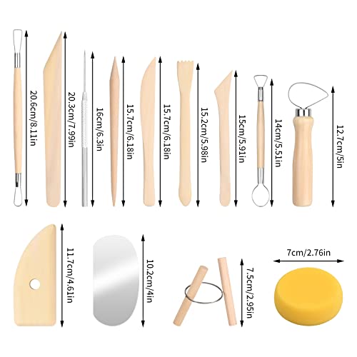 13 Pcs Pottery Sculpting Tool Set, Wooden Metal Pottery Carving Tool, Polymer Clay Tools for Adults Beginner, Ceramic Clay Modeling Tool Kit for Embossing Engraving Shaping Carving Dotting Smoothing