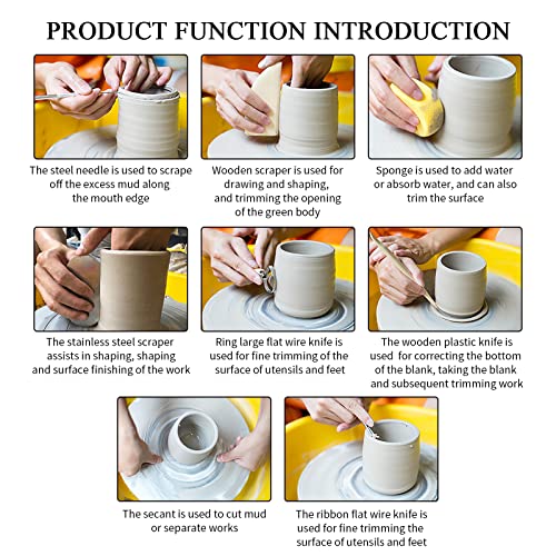 13 Pcs Pottery Sculpting Tool Set, Wooden Metal Pottery Carving Tool, Polymer Clay Tools for Adults Beginner, Ceramic Clay Modeling Tool Kit for Embossing Engraving Shaping Carving Dotting Smoothing