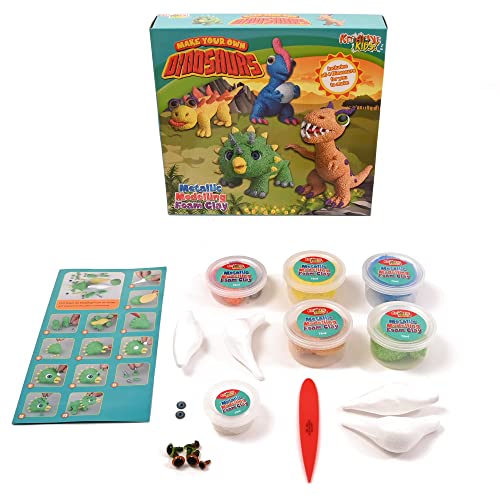 Kreative Kids Metallic Modelling Foam Wacky Monsters Craft Kit | Creates 4 Dinosaurs with Foam and Dough | Kids Craft Set