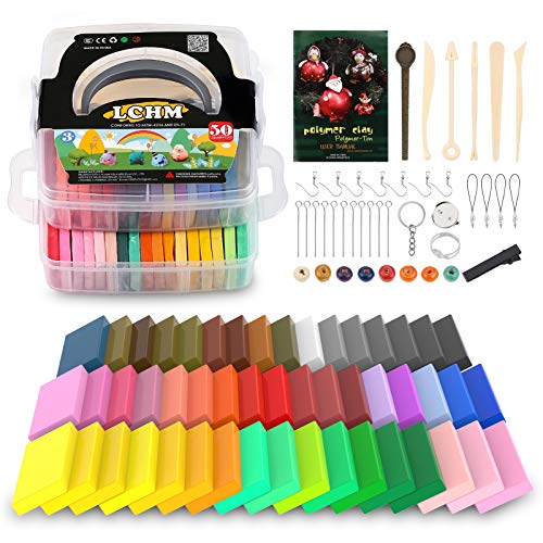Polymer Clay 50 Colors 1.25Kg/2.75LB Nontoxic Oven Bake Clay Blocks Set Modelling Clay DIY Craft Kits Best Christmas and Birthday Gifts for Kids