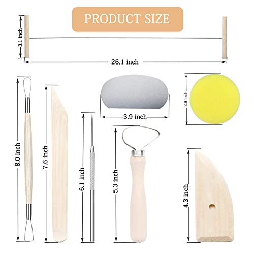 Andiker Clay Tools 8 PCS, Pottery Sculpting Tool Set, Wood and Metal Pottery Clay Modeling Tool for Beginners Ceramic Clay Tools for Pottery Ceramics Sculpture, Carving, Scraper