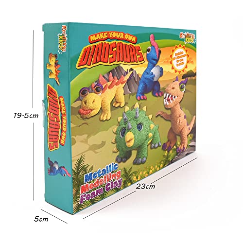 Kreative Kids Metallic Modelling Foam Wacky Monsters Craft Kit | Creates 4 Dinosaurs with Foam and Dough | Kids Craft Set