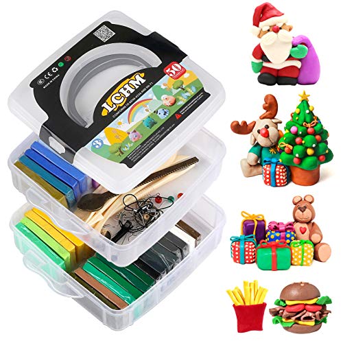 Polymer Clay 50 Colors 1.25Kg/2.75LB Nontoxic Oven Bake Clay Blocks Set Modelling Clay DIY Craft Kits Best Christmas and Birthday Gifts for Kids