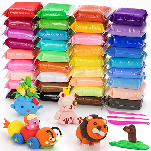 QMAY Air Dry Clay, 36 Colors Ultra Light Modeling Clay Magic Clay, No-Toxic Modeling Clay & Dough, Modeling Clay for Kids with Tools, Gift for Kids
