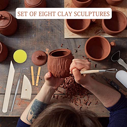 Andiker Clay Tools 8 PCS, Pottery Sculpting Tool Set, Wood and Metal Pottery Clay Modeling Tool for Beginners Ceramic Clay Tools for Pottery Ceramics Sculpture, Carving, Scraper