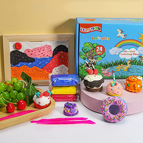 Air Dry Clay Kit,iFergoo 24 Colors Modeling Clay for Kids,with Free Tools and Manuals,Wonderful Air Hardening Clay,Educational Creative Gift for Kids.