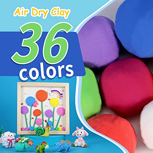 QMAY Air Dry Clay, 36 Colors Ultra Light Modeling Clay Magic Clay, No-Toxic Modeling Clay & Dough, Modeling Clay for Kids with Tools, Gift for Kids