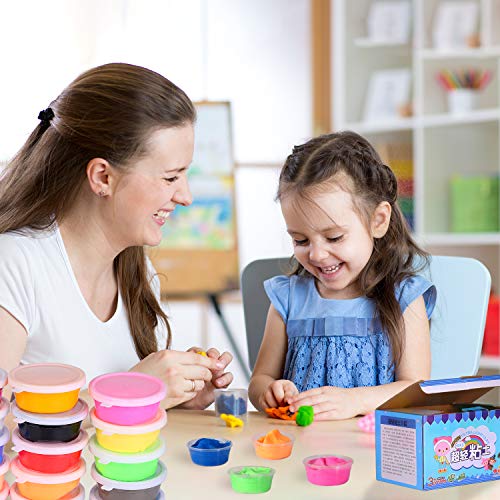 24 Colors Air Dry Clay Ultra Light Modeling Soft Clay Set with Modeling Tools and Project, No-Sticky and Non-Toxic Best DIY Educational Creative Gift for Kids