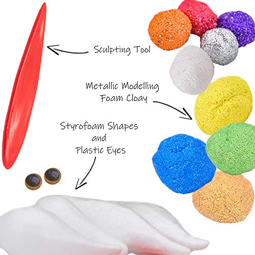 Kreative Kids Metallic Modelling Foam Wacky Monsters Craft Kit | Creates 4 Dinosaurs with Foam and Dough | Kids Craft Set