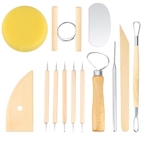 13 Pcs Ceramic Clay Tools Set, Wooden Metal Pottery Clay Sculpting Tools, Clay Wax Pottery Sculpture Carving Sculpting Modeling Tools Kits for Adults Beginners Shaping Modeling Smoothing