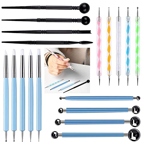 18 Pcs Professional Dotting Tools, Modeling Clay Sculpting Tool Set for Beginners and Professionals Shaping, Sculpting Tools, Ball Stylus, Polymer Clay Rubber Tips, Rock Painting