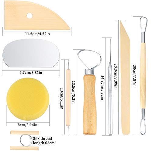 13 Pcs Ceramic Clay Tools Set, Wooden Metal Pottery Clay Sculpting Tools, Clay Wax Pottery Sculpture Carving Sculpting Modeling Tools Kits for Adults Beginners Shaping Modeling Smoothing