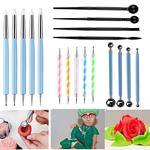 18 Pcs Professional Dotting Tools, Modeling Clay Sculpting Tool Set for Beginners and Professionals Shaping, Sculpting Tools, Ball Stylus, Polymer Clay Rubber Tips, Rock Painting