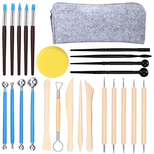 Polymer Clay Tools Set, 25 Pcs Clay Modelling Tools, Clay Sculpting Art Tools Kit, Pottery Carving Tool with a Storage Bag, Ball Stylus Dotting Tools, Wooden Nail Brush DIY, Embossing Tool