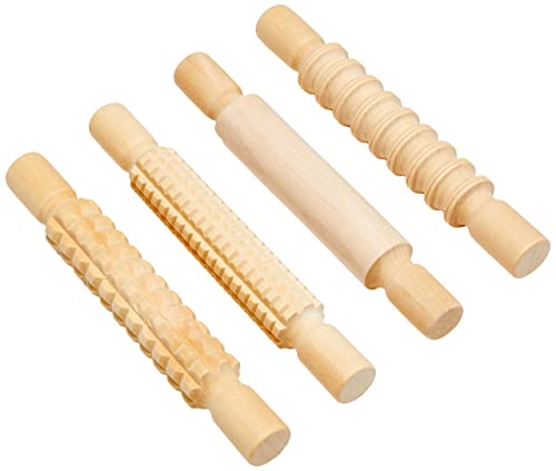 Creation Station Textured Wooden Rolling Pins, Beige, Small