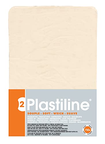 Plastiline 7150T - Plastiline Plate - Modeling Dough, High Precision - Modeling, Sculpting, Molding - Hardness 2 (soft) - 750g - Ivory shade. Made in France