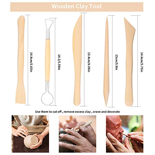 Polymer Clay Tools Set, 25 Pcs Clay Modelling Tools, Clay Sculpting Art Tools Kit, Pottery Carving Tool with a Storage Bag, Ball Stylus Dotting Tools, Wooden Nail Brush DIY, Embossing Tool