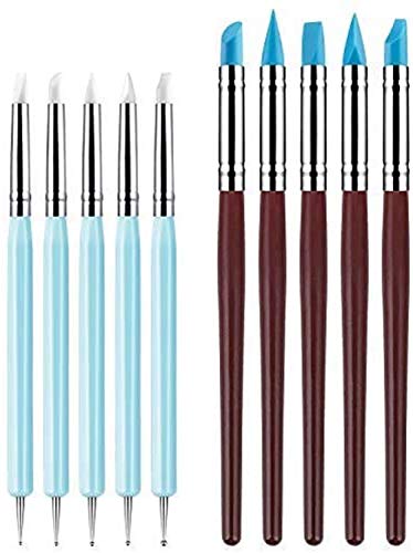 10 Pcs Silicone Clay Sculpting Tool, VieVogue 5 X 2 Way Modeling Dotting Tool & Size Color Shapers, Pottery Sculpture Carving Tools for Ploymer Cray DIY Handicraft Nail Art