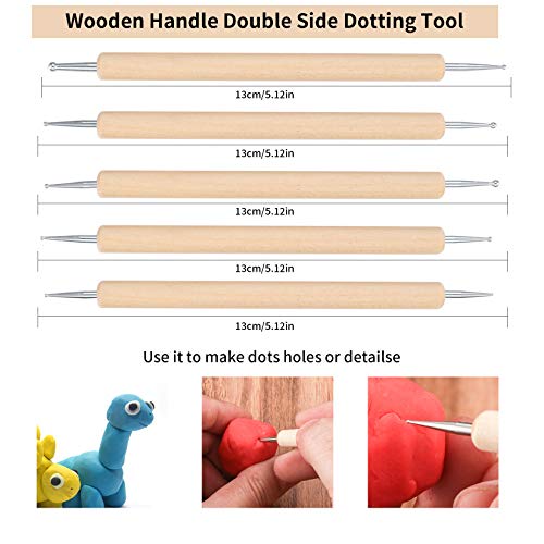 Polymer Clay Tools Set, 25 Pcs Clay Modelling Tools, Clay Sculpting Art Tools Kit, Pottery Carving Tool with a Storage Bag, Ball Stylus Dotting Tools, Wooden Nail Brush DIY, Embossing Tool