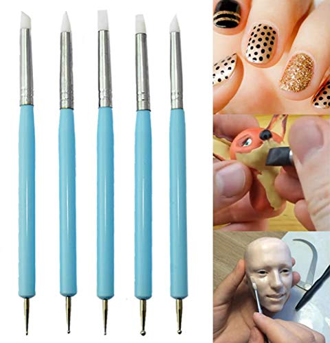10 Pcs Silicone Clay Sculpting Tool, VieVogue 5 X 2 Way Modeling Dotting Tool & Size Color Shapers, Pottery Sculpture Carving Tools for Ploymer Cray DIY Handicraft Nail Art