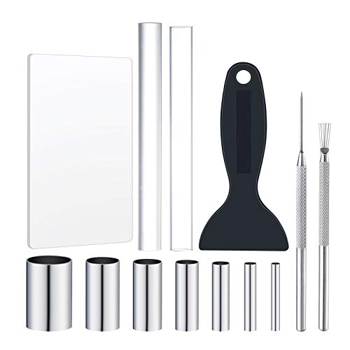 ShipeeKin Acrylic Clay Rolling Pins + 7pcs Round Hole Punch Cutters Dotting Mold + 2pcs Clay Modeling Sculpture Needles + Acrylic Backing Board with Shovel Scraper Tool for Clay Pottery Craft