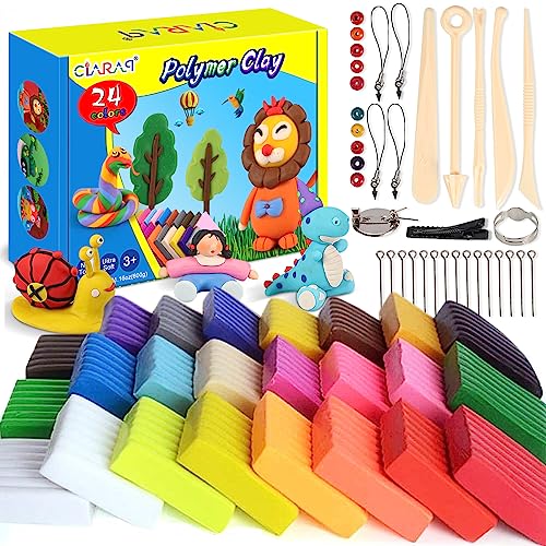 CiaraQ Polymer Clay, 24 Colors Oven Bake Clay Safe and Nontoxic DIY Modeling Clay Set with Modeling Tools, Clay Toy for Kids