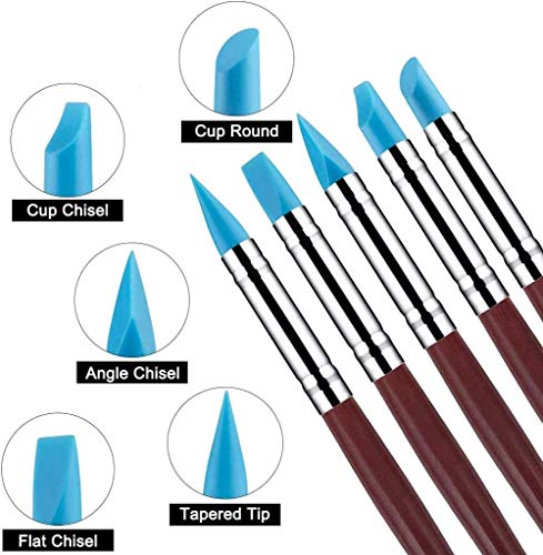 10 Pcs Silicone Clay Sculpting Tool, VieVogue 5 X 2 Way Modeling Dotting Tool & Size Color Shapers, Pottery Sculpture Carving Tools for Ploymer Cray DIY Handicraft Nail Art
