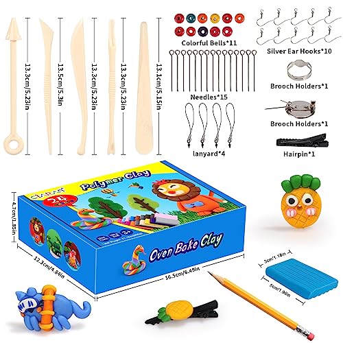 CiaraQ Polymer Clay, 24 Colors Oven Bake Clay Safe and Nontoxic DIY Modeling Clay Set with Modeling Tools, Clay Toy for Kids