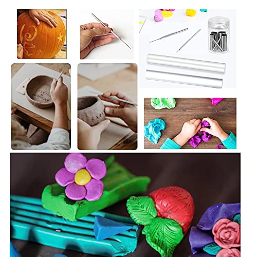 ShipeeKin Acrylic Clay Rolling Pins + 7pcs Round Hole Punch Cutters Dotting Mold + 2pcs Clay Modeling Sculpture Needles + Acrylic Backing Board with Shovel Scraper Tool for Clay Pottery Craft