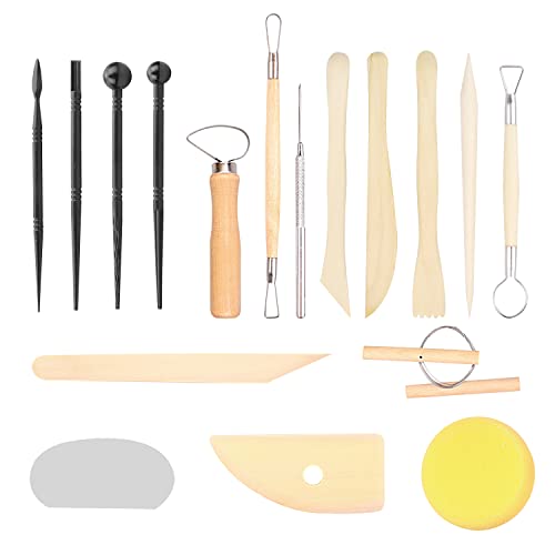 TIANNAIT 13 Pieces of Clay Tools, Plus 4 Pieces of Pressing Tools, Clay Modeling Tools, Pottery Carving Tools Set, Suitable for Pottery Ceramic Sculpture, Carving