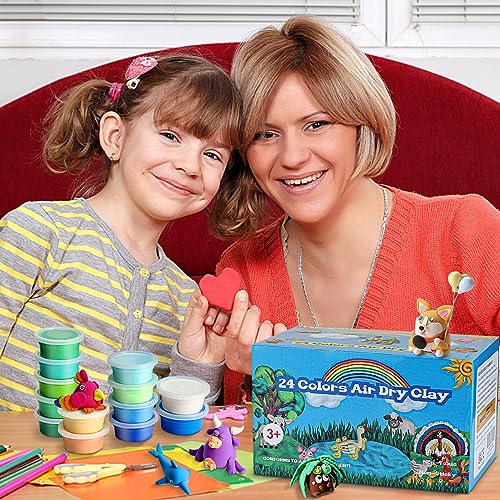 Air Dry Clay, 24 Colors Ultra Light Modeling Clay, iFergoo Magic Clay DIY Creative Modeling Dough with Project Booklet
