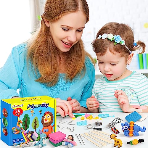 CiaraQ Polymer Clay, 24 Colors Oven Bake Clay Safe and Nontoxic DIY Modeling Clay Set with Modeling Tools, Clay Toy for Kids