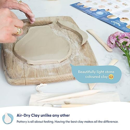 Sculpd Pottery Kit, Air-Dry Clay Starter Kit for Beginners with Gloss Varnish, Pottery Kit Includes: Paint, Tool Set, Paintbrushes, Sponge and Step-by-Step Guide, Air Drying Clay Kit for Adults