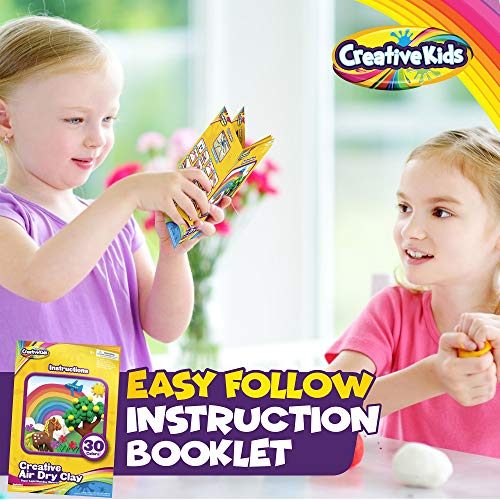 Creative Kids Air Dry Clay Modeling Crafts Kit For Children - Super Light Nontoxic - 30 Vibrant Colors & 3 Clay Tools - STEM Educational DIY Molding Set - Easy Instructions – Gift For Boys & Girls 3 +