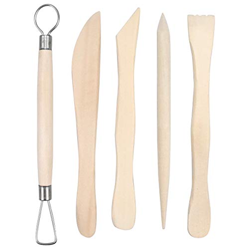 Kissral Pottery Sculpting Tools Set, 5Pcs Wooden Clay Modelling Tools, Pottery Clay Sculpture Tools for Ceramic Shaping, Modeling, Smoothing
