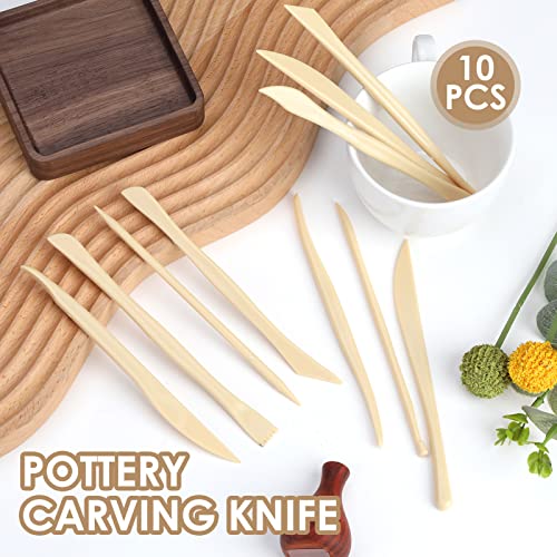 10 Wooden Clay Sculpting Tools, Ceramic Polymer Clay Modelling Set Double-Ended Pottery Sculpture Tools for Art Crafts DIY Carving Shaping Sculpting Embossing Smoothing
