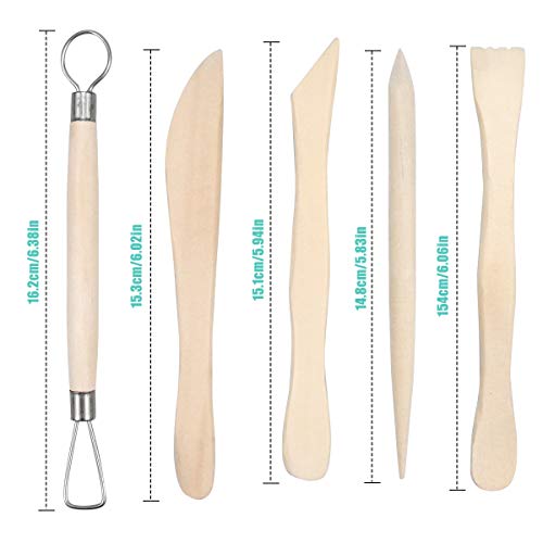 Kissral Pottery Sculpting Tools Set, 5Pcs Wooden Clay Modelling Tools, Pottery Clay Sculpture Tools for Ceramic Shaping, Modeling, Smoothing