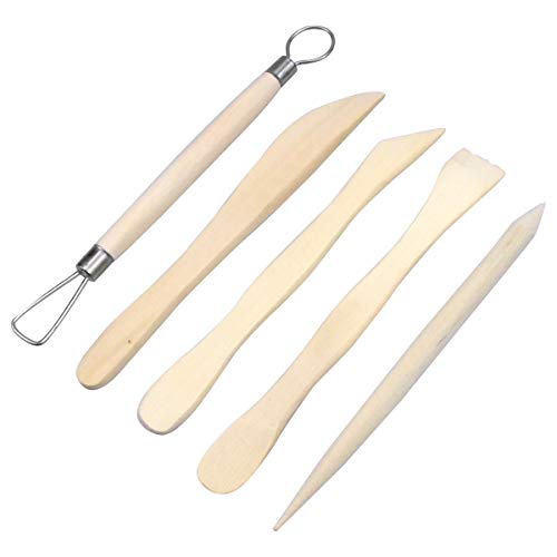 Kissral Pottery Sculpting Tools Set, 5Pcs Wooden Clay Modelling Tools, Pottery Clay Sculpture Tools for Ceramic Shaping, Modeling, Smoothing
