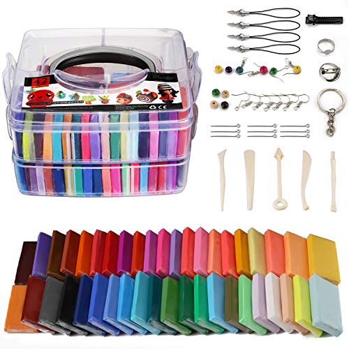 SCHOONE Polymer Clay Set - 42 Colors Modeling Clay Soft and Nontoxic DIY Oven Bake Clay Kit with Modeling Tools and Storage Box, Birthday for Kids (Multicolor)