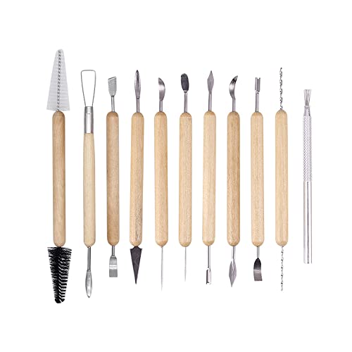 BDHI 11pcs Clay Sculpting Tools Polymer Clay Tools for Adults Wooden Pottery Carving Tool Pottery Sculpting Tools for Shapers and Modeling Embossing Art DIY Pottery Tools for Adults(Y39-11)