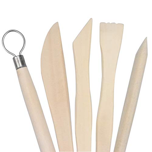 Kissral Pottery Sculpting Tools Set, 5Pcs Wooden Clay Modelling Tools, Pottery Clay Sculpture Tools for Ceramic Shaping, Modeling, Smoothing