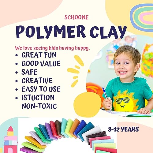 SCHOONE Polymer Clay Set - 42 Colors Modeling Clay Soft and Nontoxic DIY Oven Bake Clay Kit with Modeling Tools and Storage Box, Birthday for Kids (Multicolor)
