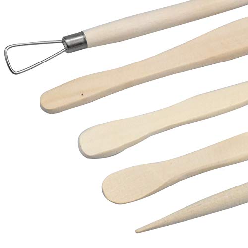 Kissral Pottery Sculpting Tools Set, 5Pcs Wooden Clay Modelling Tools, Pottery Clay Sculpture Tools for Ceramic Shaping, Modeling, Smoothing