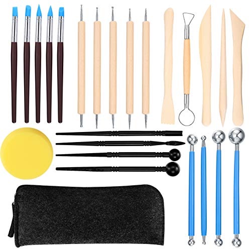25 Pcs Clay Sculpting Tools, Polymer Clay Set, Ball Stylus Dotting Tools, Modeling Clay Tools Set, Ceramic Tools, Pottery Carving Tools with a Storage Bag, for Engraving, Embossing, Shaping,DIY